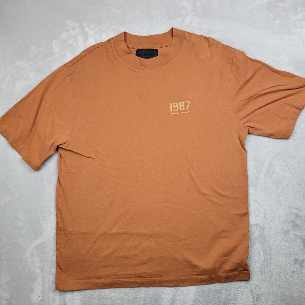 Just Attitude Shirt Men Large Crewneck Basic Cotton Minimalist Embroidery‎ 1987